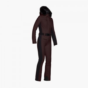 Goldbergh PARRY faux border long Ski Suit Dark Brown | 603185PSW