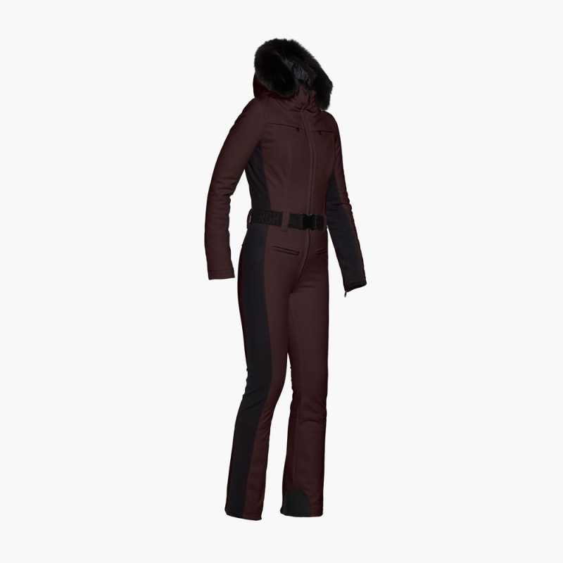 Goldbergh PARRY faux border Ski Suit Dark Brown | 527140UHP