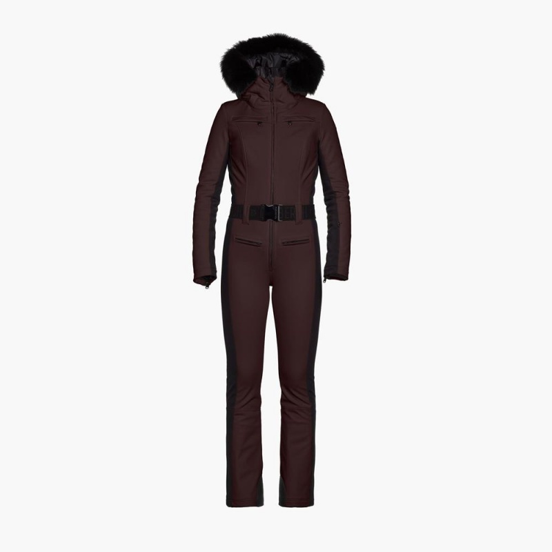 Goldbergh PARRY faux border Ski Suit Dark Brown | 527140UHP