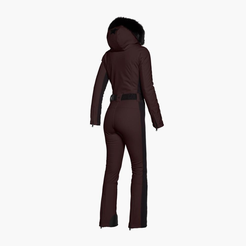 Goldbergh PARRY faux border Ski Suit Dark Brown | 527140UHP