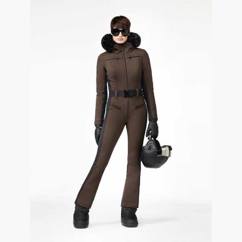 Goldbergh PARRY faux border Ski Suit Dark Brown | 527140UHP